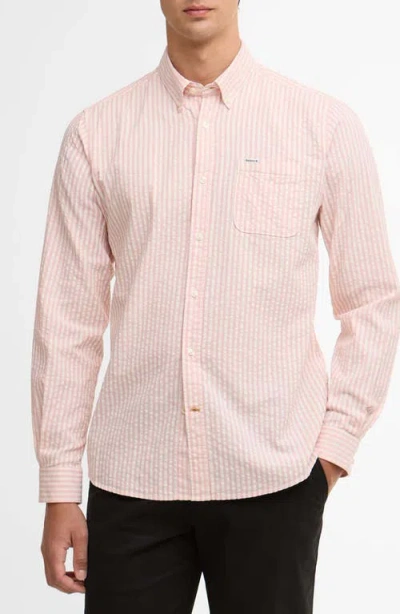 Barbour Cresswell Stripe Cotton Seersucker Button-down Shirt In Pink
