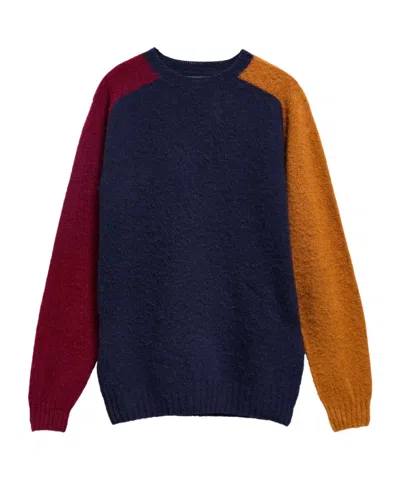 Barbour Scottish-made Colourblock Wool Crew Neck Jumper In Blue