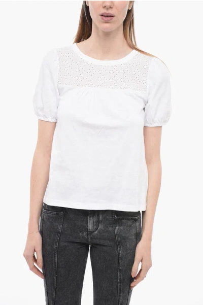 Barbour Crew-neck Cotton Pearl T-shirt With Sangallo Details In White