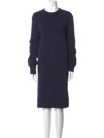 Pre-owned Barbour Crew Neck Midi Length Dress In Blue