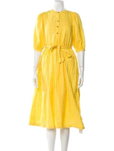 Pre-owned Barbour Crew Neck Midi Length Dress In Yellow