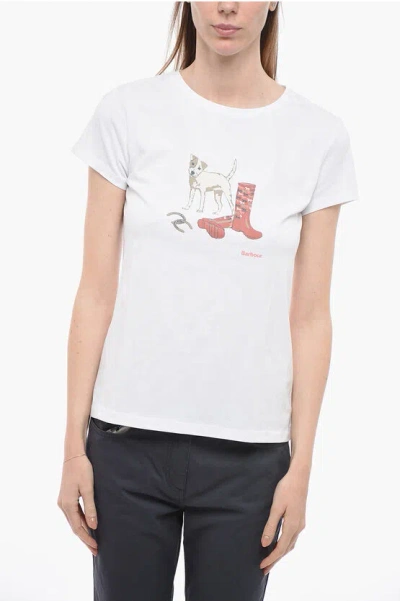 Barbour Crew-neck Rowen T-shirt With Frontal Print In White