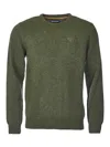 Barbour Lambswool Blend Sweater With Classic Crew Neck In Dark Green