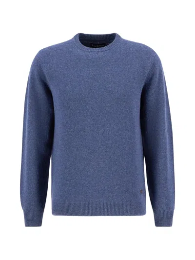 Barbour Wool Jersey Crew Neck Long Sleeve Top In Blue