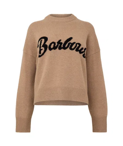 Barbour Crewneck Logo Knit Sweater In Brown