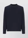 Barbour Crewneck Wool Sweater With Long Sleeves And Ribbed Trims In Blue