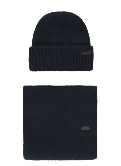 Barbour Crimdon Beanie And Scarf Set In Blue