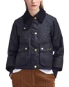 Barbour Cropped Beadnell Wax Collar Jacket In Black/classic