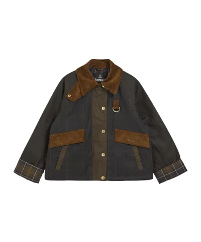 Barbour Cropped Waxjacket With Corduroy Trim In Brown