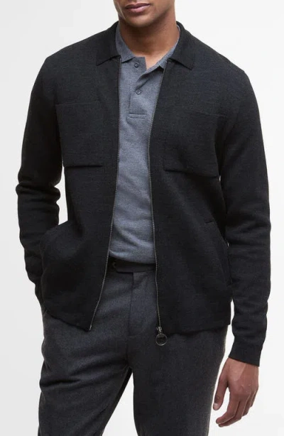 Barbour Croscombe Cotton & Merino Wool Blend Zip Cardigan In Black