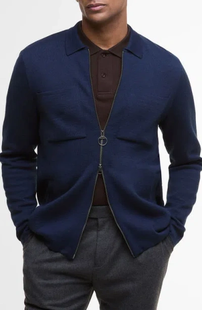 Barbour Crosscombe Zip Front Sweater In Blue