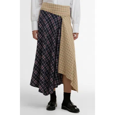 Barbour Dalbury Mix Tartan Asymmetric Maxi Skirt In Blue
