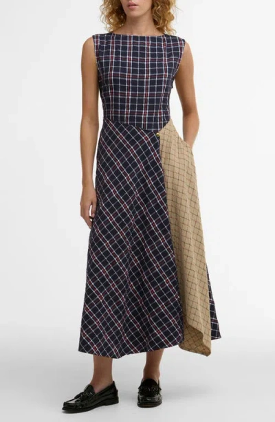 Barbour Dalbury Mix Tartan Midi Dress In Blue
