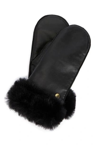 Barbour Daniella Leather & Faux Fur Mittens In Black