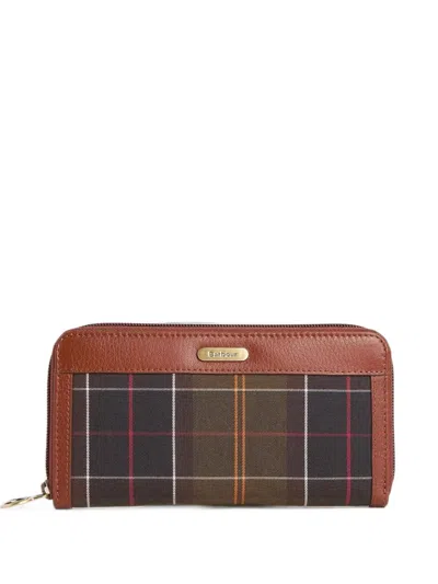 Barbour Daphne Tartan Leather-trim Clutch Bag In Brown