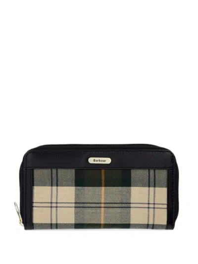 Barbour Daphne Tartan-print Leather Wallet In Gray