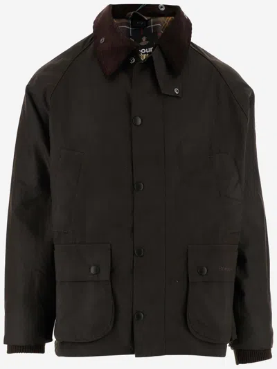 Barbour Bedale Corduroy-trimmed Waxed Cotton Jacket In Green