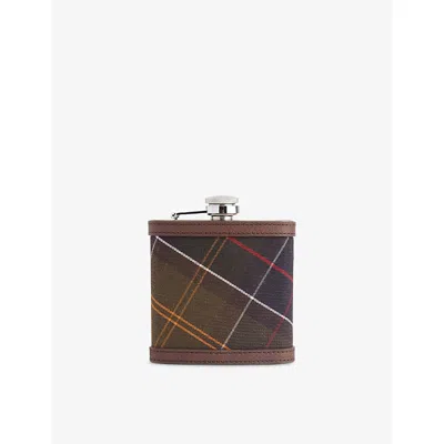 Barbour Tartan Stainless-steel Hip Flask 120ml Dark Brown
