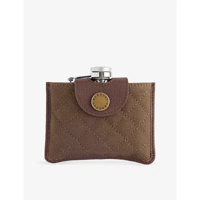 Barbour Dark Brown/olive Padbury Quilted Stainless-steel Hip Flask