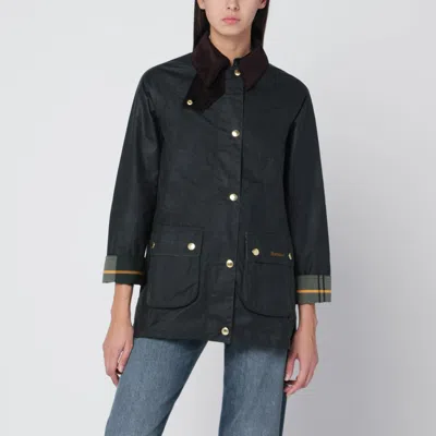 Barbour Dark Green Modern Beadnell Jacket In Waxed Cotton In Black
