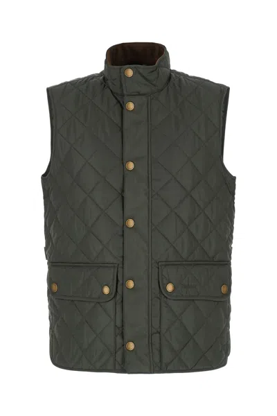 Barbour Dark Green Polyester Sleeveless New Lowerdale Padded Jacket In Gray