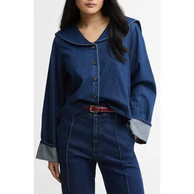 Barbour Womens Mid Wash Indigo Dartmoor Sailor-collar Denim Top In Multi