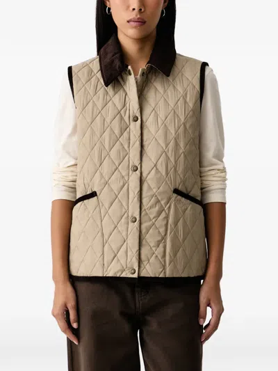 Barbour Darwen Quilted Corduroy-collar Gilet In Neutral