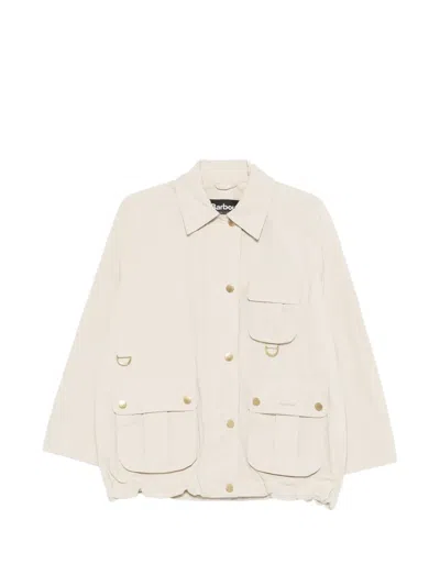 Barbour Debbie Showerproof Flap-pocket Button Coat In Neutral