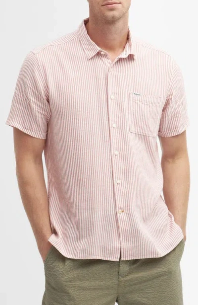 Barbour Deerpark Stripe Summer Fit Short Sleeve Button-up Shirt In Pink