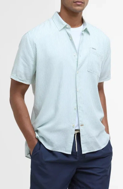 Barbour Deerpark Stripe Summer Fit Short Sleeve Button-up Shirt In Pale Apple