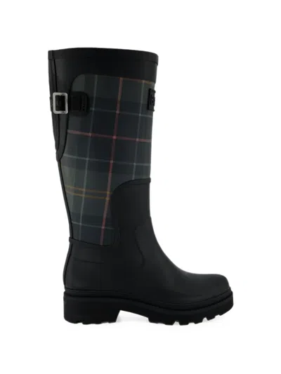 Barbour Dena Tartan-panel Boots In Black