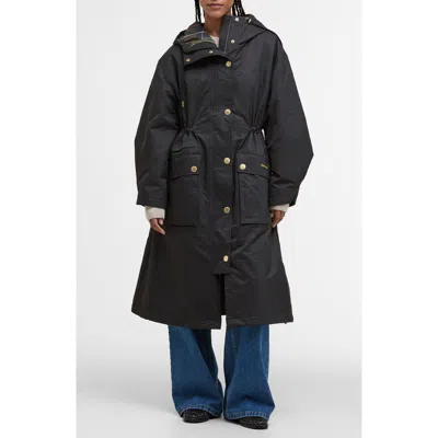 Barbour Dena Water Repellent Hooded Coat In Black