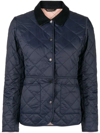 Barbour Womens Deveron Quilted Padded Shell Jacket Navy Pale Pink In Blue