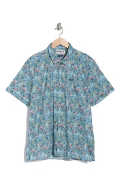 Barbour Devon Regular Fit Fern Print Short Sleeve Button-up Shirt In Blue