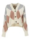 Barbour Diamond-pattern Wool-blend Cardigan In Multi