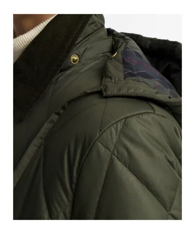 Barbour Diamond Quilted Long Hooded Coat In Green