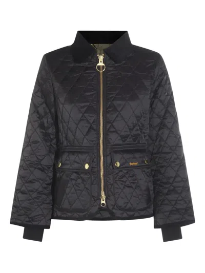 Barbour Diamond-quilted Zip-front Coat In Black