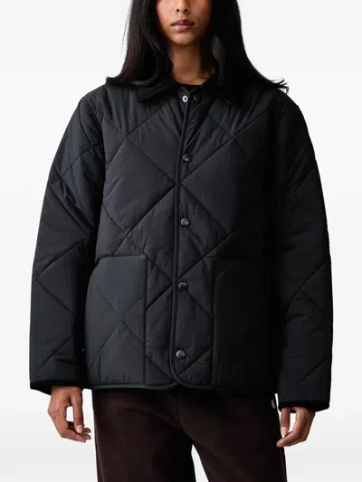 Barbour Diamond-quilted Corduroy-collar Jacket In Black