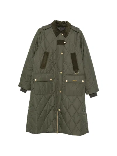 Barbour Diamond-quilted Hooded Coat In Green
