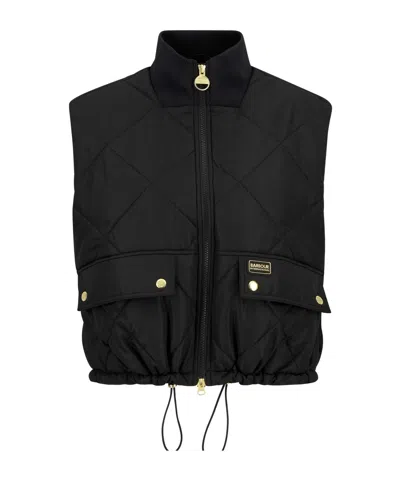Barbour Diamond-quilted Stand Collar Vest In Black