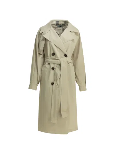 Barbour Double-breasted Belted Trench Coat In Green