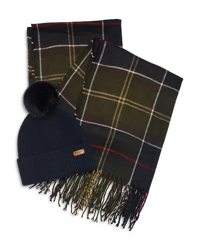 Barbour Dover Beanie & Hailes Scarf Gift Set In Brown/black