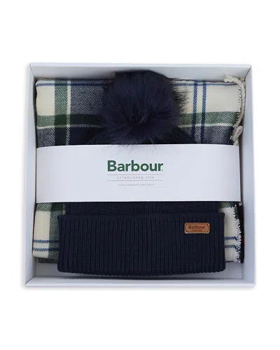 Barbour Dover Halles Scarf & Beanie Gift Set In Blue