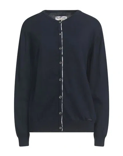 Barbour Dress Tartan Woman Cardigan Navy Size 12 Cotton, Cashmere In Blue
