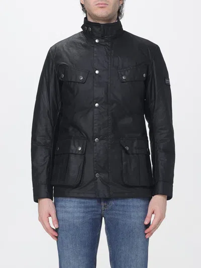 Barbour Duke Waxed Cotton Jacket With Biker-style Collar In Black
