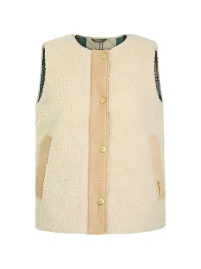 Barbour Dulsie Corduroy-trim Fleece Gilet In Neutral