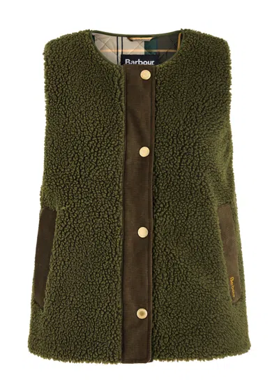 Barbour Dulsie Faux Shearling Gilet In Olive/ancient