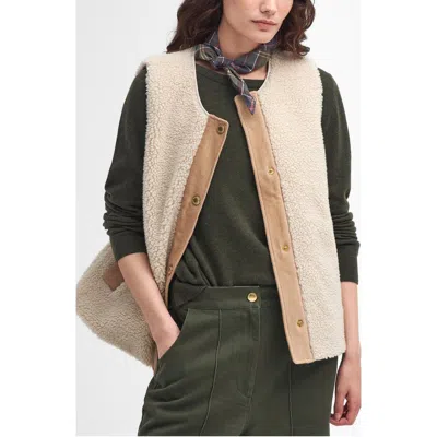 Barbour Dulsie High Pile Fleece Quilted Vest In Ecru/ancient