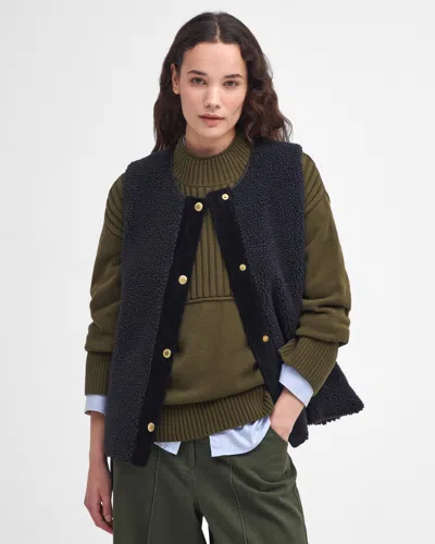 Barbour Dulsie High Pile Fleece Quilted Vest In Black