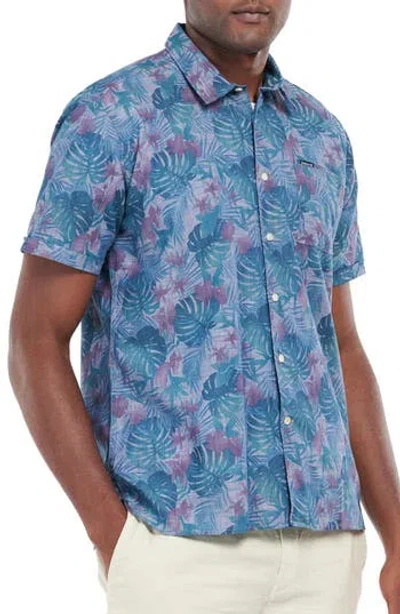 Barbour Dunford Leaf Print Short Sleeve Chambray Button-up Shirt In Chambray Blue